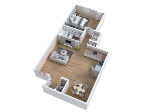 Floor plan for 1 bed, 1 bath, 718 sqft